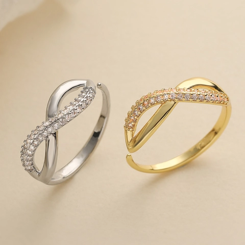 Anillo Abierto Geométrico de Cruz Infinita de Cobre para Mujer Chapado en Oro Plata con Strass Incrustado Anillo Ajustable
