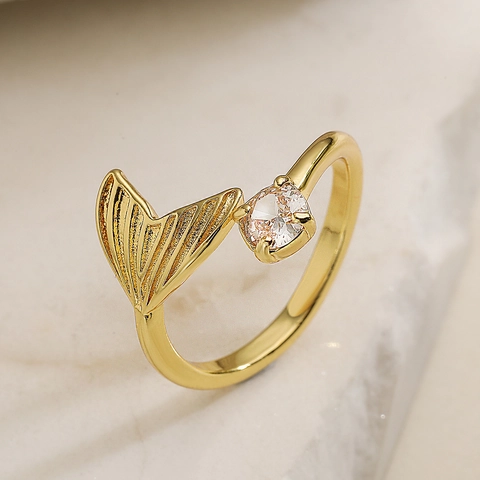 Luxus Kupfer 18K Vergoldet Zirkonia Geometrische Offener Ring Für Damen Minimalistisch Meerjungfrau Kleeblatt Verstellbar
