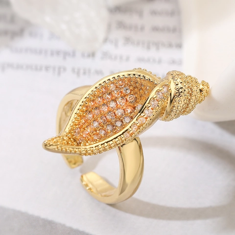 Exquisite Kupfer Strass Schnecke Schale Blatt Offener Ring Für Damen Mode Einfach Verstellbarer Fingerring Schmuck Zubehör