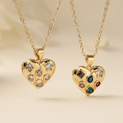 Mode Koperen Hart Hanger Halsketting 18K Verguld Strass Sleutelbeen Ketting Voor Vrouwen Dagelijks Elegante Sieraden