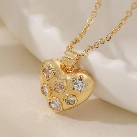 Mode Koperen Hart Hanger Halsketting 18K Verguld Strass Sleutelbeen Ketting Voor Vrouwen Dagelijks Elegante Sieraden