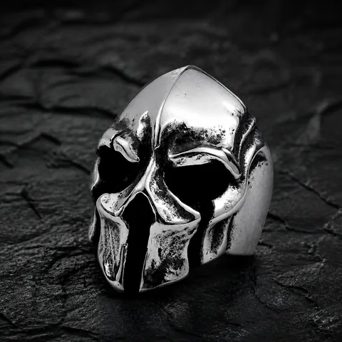 Anillo de Hombre Vintage Máscara de Guerrero Espartano Calavera Acero Inoxidable Punk Gótico Biker Heavy Metal Joyería