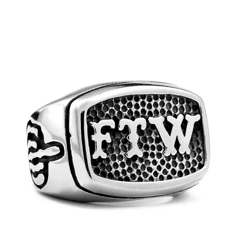 Punk Gothic Men Stainless Steel FTW Letter Ring Skeleton Middle Finger Hand Pattern Biker Rock Style Jewelry For Men