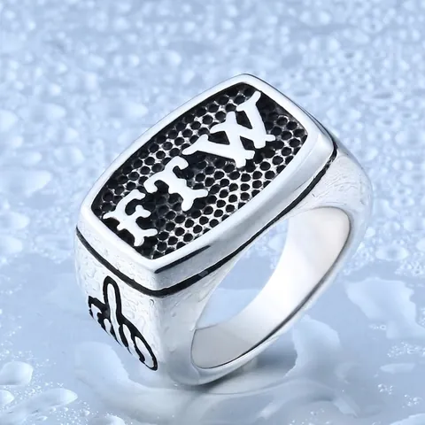 Punk Gothic Men Stainless Steel FTW Letter Ring Skeleton Middle Finger Hand Pattern Biker Rock Style Jewelry For Men