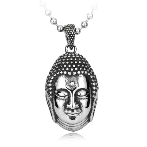 Collar con Colgante de Cabeza de Buda de Acero Inoxidable Vintage Joyería Religiosa de Acero de Titanio para Hombres Mujeres