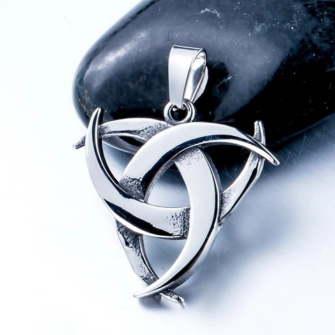 Stainless Steel Horn Of Odin Pendant Necklace Vintage Celtic Knot Nordic Mythology Jewelry For Men Women Daily Wear Silver Color