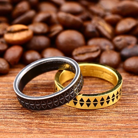 Vintage Titanium Steel Geometric Sawtooth Etched Ring Triangle Tattoo Totem Punk Band For Women Men Fashion Jewelry Gift