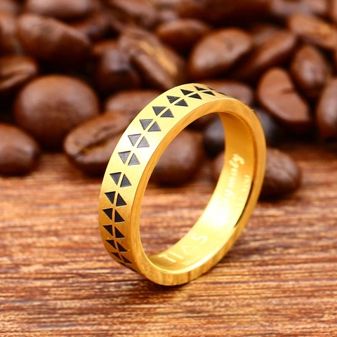 Vintage Titanium Steel Geometric Sawtooth Etched Ring Triangle Tattoo Totem Punk Band For Women Men Fashion Jewelry Gift