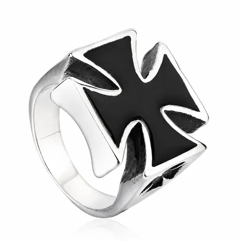 Men Vintage Stainless Steel Iron Cross Ring Gothic Punk Black Enamel Biker Band Ring Retro Domineering Finger Jewelry