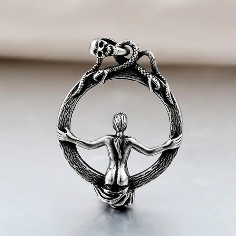 Vintage Gothic Roestvrij Stalen Hanger Voor Heren Dames Retro Slang Schedel Vrouwelijke Silhouette Spiegel Ontwerp Nek Sieraden