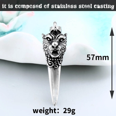 Vintage Stainless Steel Wolf Head Tooth Pendant Necklace For Men Punk Gothic Retro Animal Wolf Tooth Charm Jewelry Gift