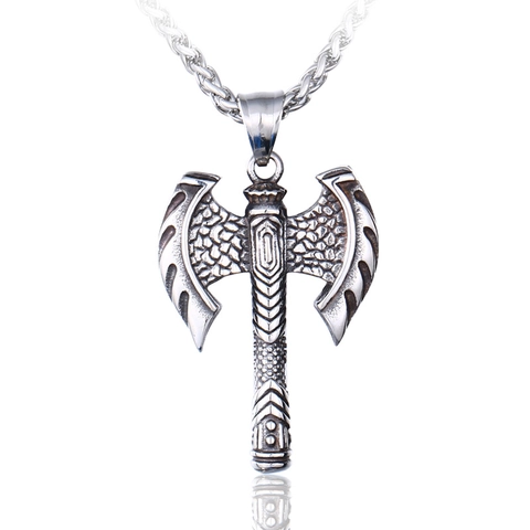 Pendentif Hache à Double Tête Viking Ancien pour Hommes en Acier Inoxydable 316L Bijoux Punk Rétro Accessoire Hip Hop