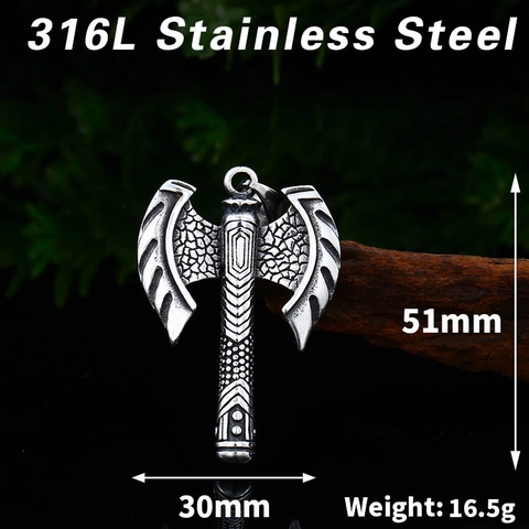 Pendentif Hache à Double Tête Viking Ancien pour Hommes en Acier Inoxydable 316L Bijoux Punk Rétro Accessoire Hip Hop