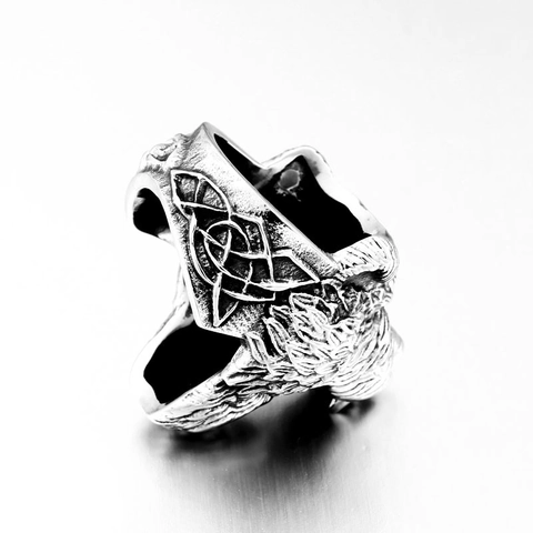 Vintage Viking Bear Warrior Stainless Steel Ring Nordic Berserker Warrior Shield Biker Ring Antique Silver Men Punk Finger Jewelry