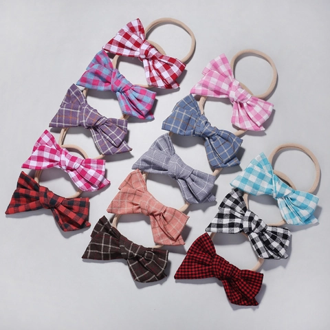 Fasce per Capelli in Nylon con Fiocchi per Neonati in Misto Cotone a Quadretti Elastici Morbiti Accessori per Bambini