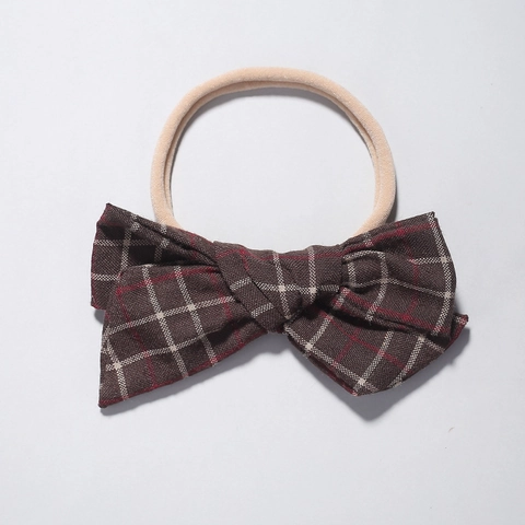 Fasce per Capelli in Nylon con Fiocchi per Neonati in Misto Cotone a Quadretti Elastici Morbiti Accessori per Bambini