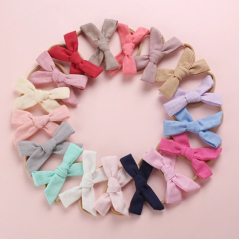 Diadema para Bebé con Lazo de Lino de Algodón Banda Elástica Suave de Nylon para Infantes Niños Accesorios de Cabello Minimalistas Color Sólido