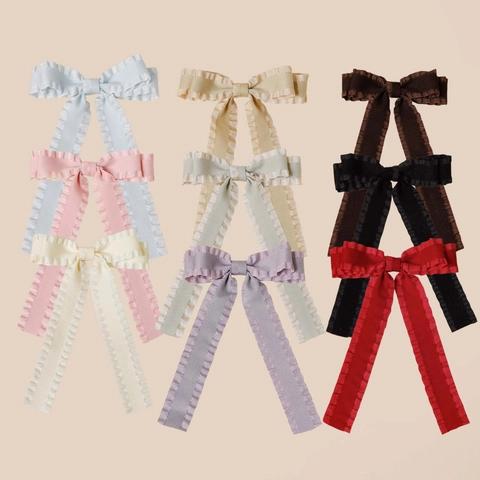 Zoete Satijn Strik Haarclip Met Ruches En Lang Lint Grote Lolita Haarspeld Voor Kinderen Meisjes Haaraccessoires