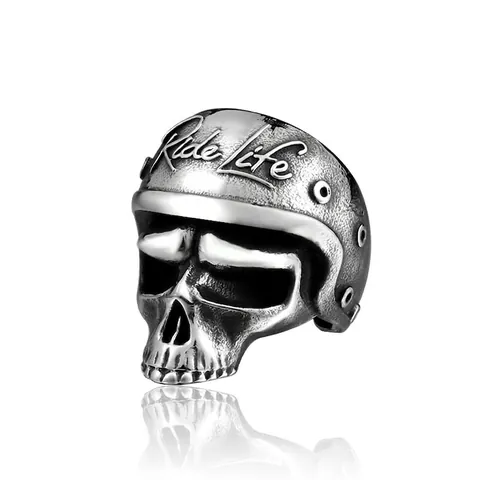 Retro Biker Skull Ring Stainless Steel Motorcycle Helmet Ride Life Engraved Vintage Punk Jewelry For Men Rock Accessory