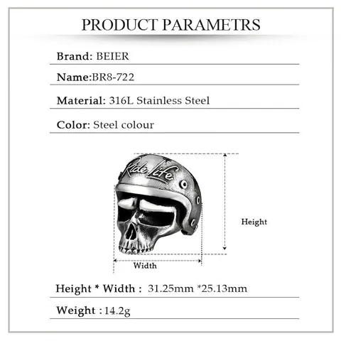 Retro Biker Skull Ring Stainless Steel Motorcycle Helmet Ride Life Engraved Vintage Punk Jewelry For Men Rock Accessory