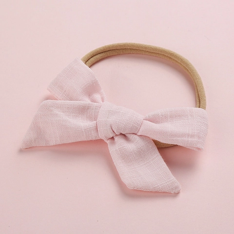 Diadema para Bebé con Lazo de Lino de Algodón Banda Elástica Suave de Nylon para Infantes Niños Accesorios de Cabello Minimalistas Color Sólido