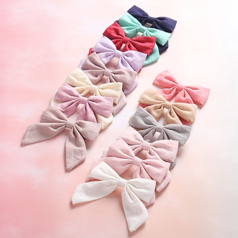 Handmade Slub Cotton Swallowtail Bow Hair Clip For Baby Girls Kids Solid Color Fabric Texture Hair Accessory Gift