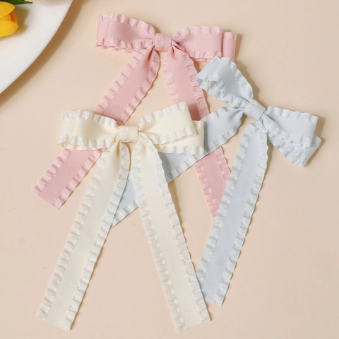 Zoete Satijn Strik Haarclip Met Ruches En Lang Lint Grote Lolita Haarspeld Voor Kinderen Meisjes Haaraccessoires