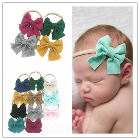 Diadema para Bebé Con Lazo Grande de Fieltro Nailon Elástico para Recién Nacidos Bebés Niñas Color Sólido Accesorio Pelo
