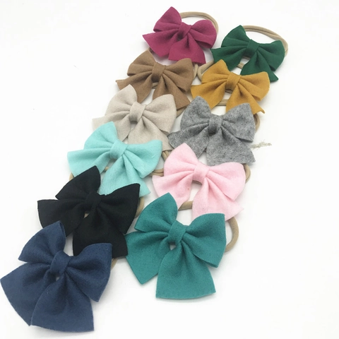 Diadema para Bebé Con Lazo Grande de Fieltro Nailon Elástico para Recién Nacidos Bebés Niñas Color Sólido Accesorio Pelo