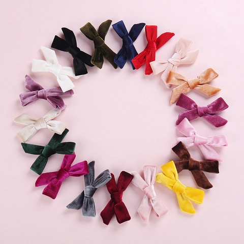 Handmade Velvet Bow Hair Clips For Kids Girls Solid Color Flocked Fabric Hairpins Metal Alligator Clip Hair Accessories