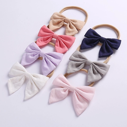 Fascia per Capelli con Fiocco in Misto Lino Fatta a Mano per Neonati Elastico in Nylon Morbido per Bambine Accessori per Capelli Neonata