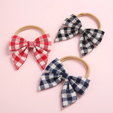 Handmade Plaid Bow Baby Headband Soft Elastic Nylon Hair Band For Toddler Girls Newborn Princess Style Kids Hair Accessories