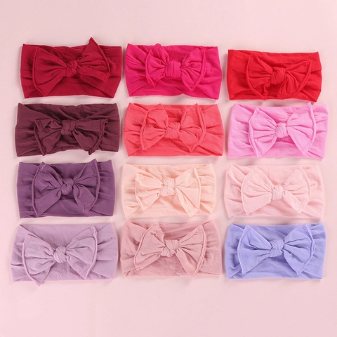 Elastic Nylon Baby Bow Headbands Seamless Knitted Wide Hair Bands For Infants Toddlers Kids Soft Solid Color Hair Accessories