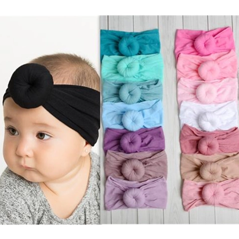 Diadema de Nailon Suave para Bebé Con Nudo de Dona Turbante Ancho Elástico para Lactantes Niños Pequeños Lindo Accesorio para el Cabello