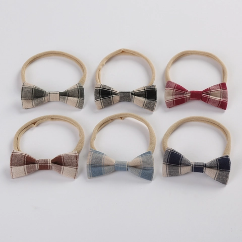 Cute Plaid Bow Baby Headband Soft Cotton Linen Elastic Hairband For Toddler Girls Infant Hair Accessories Vintage Plaid Headwrap