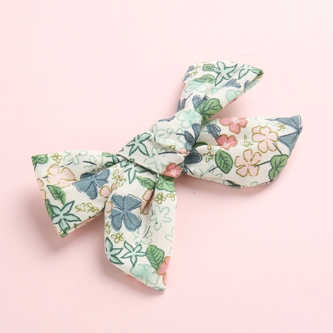 Floral Printed Bow Hair Clips For Baby Girls Cotton Fabric Pastoral Style Toddler Hair Accessories Sweet Bowknots Headwear