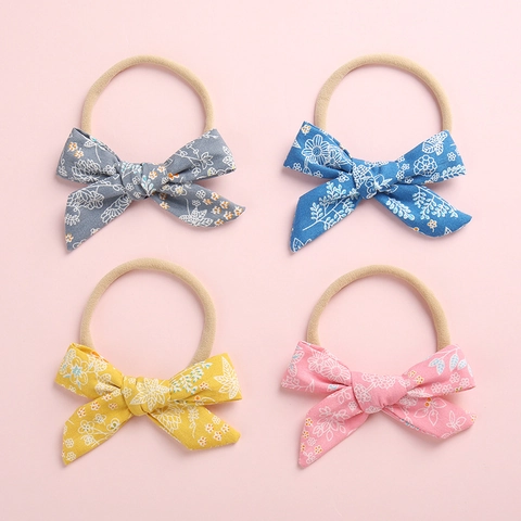 Fascia per Capelli per Neonati con Fiocco Floreale in Nylon Morbido Elastico per Bambini Fiocco in Cotone Fatto a Mano