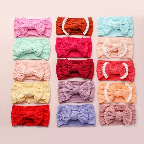 Soft Cable Knit Baby Headband Large Bow With Pom Pom Trim Stretchy Infant Toddler Girls Hair Band Hair Accessories