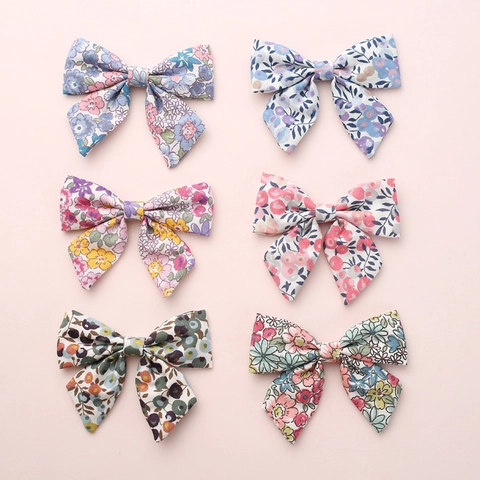 Mollette per capelli a fiocco in cotone lino con motivi floreali Forcine fatte a mano per bambine e accessori per capelli per bambini