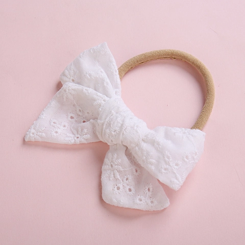 Baby Meisjes Kant Katoen Strik Stirnband Zacht Elastisch Dun Nylon Haarband Zoet Borduurwerk Bloemen Haaraccessoire Voor Baby's