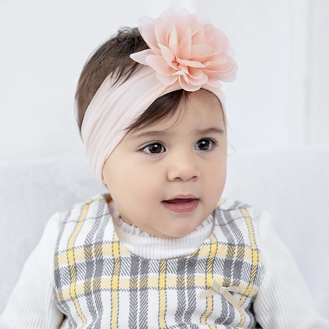 Fascia Elastica per Neonata Con Grande Fiore in Chiffon e Rete Morbida Fascia per Capelli in Nylon per Bambini Accessori per Capelli Floreali