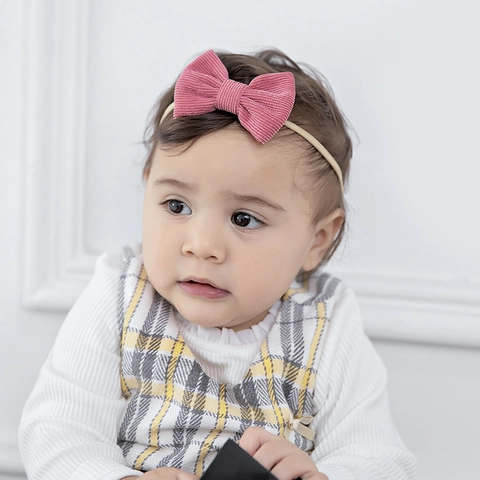 Baby Girl Bow Headband Soft Elastic Corduroy Hair Band For Infants Toddlers Kids Cute Printed Polyester Hair Accessories