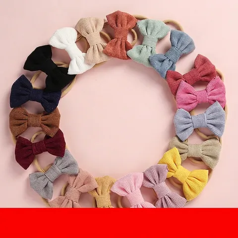 Baby Girl Bow Headband Soft Elastic Corduroy Hair Band For Infants Toddlers Kids Cute Printed Polyester Hair Accessories