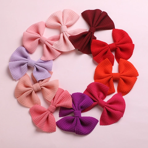 Handmade Kids Bow Hair Clip Minimalist Solid Color Bubble Cloth Waffle Texture Barrettes For Baby Girls Hair Accessories