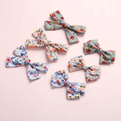 Handmade Cotton Linen Floral Bow Hair Clips For Girls Cute Pastoral Style Kids Bowknot Hairpins Children Hair Accessories