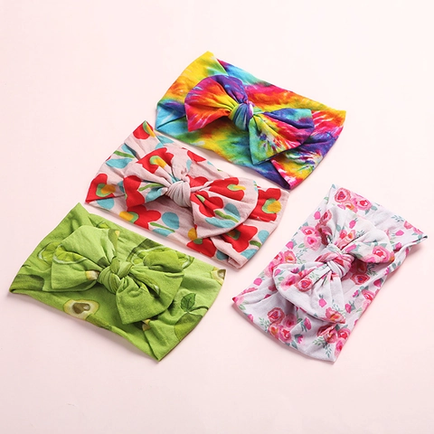 Bohemian Blumenmuster Baby Schleife Stirnband Weiches Nylon Elastisches Haarband Für Neugeborene Kleinkinder Kinder Haarschmuck