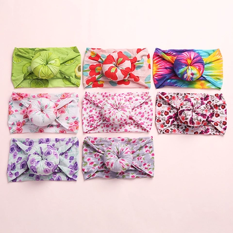 Boho Bedrucktes Baby Nylon Stirnband Weich Elastisch Donut Knoten Kopfband Für Kleinkinder Neugeborene Mädchen Haar Zubehör