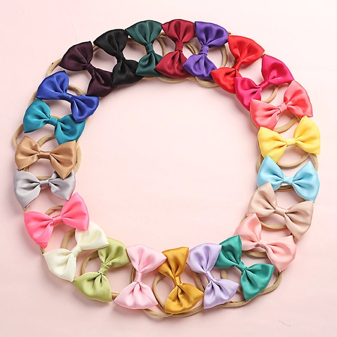 Fascia per Capelli per Neonati con Fiocco in Raso Morbido Fascia in Nylon Elastico per Neonati e Bambini Accessori per Capelli in Tinta Unita