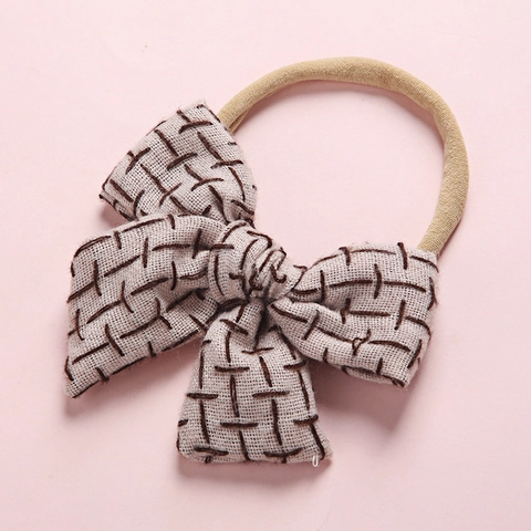 Fascia per Neonati con Fiocco a Quadri Effetto Lino Elastico in Nylon Morbido per Neonati e Bambini Accessori Capelli