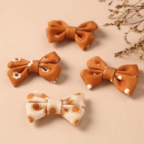 Fermagli per Capelli a Fiocco in Cotone Vintage per Ragazze Retro Floreale Pois Stampa Tessuto Fermaglio a Coccodrillo